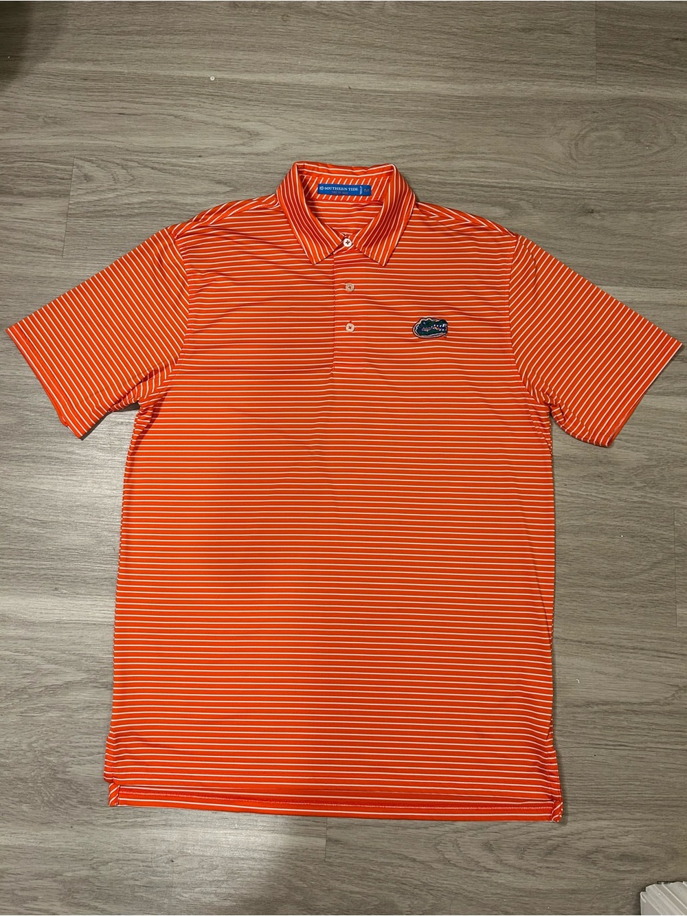 Southern Tide Florida Gators Orange and White Striped Polo